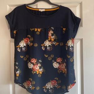 Navy blue/floral blouse. Size S